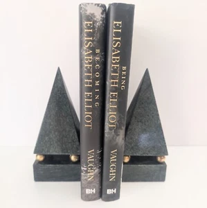 Vintage Green Marble Pyramid Obelisk Bookends With Brass Accents - Picture 1 of 7