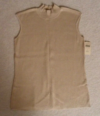 Nuevo con etiquetas Suéter Coldwater Creek Silk S Dorado Brillante Shell Top Cuello Simulado Sin Mangas Foto 1 de 4