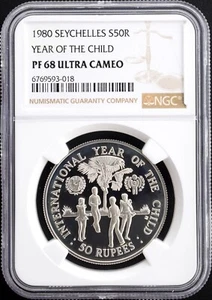 1980 Year Of The Child Seychelles Silver Proof 50 Rupees NGC PF 68 Ultra Cameo - Picture 1 of 2