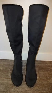 Donald Pliner Naba 7.5 M Knee High Tall Boots EUC Fashion Black Textile Upper - Picture 1 of 10