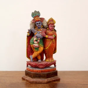 Radhakrishna Statue Antique Hindu God Krishna Sculpture Vintage Home Decor Idol - Picture 1 of 4