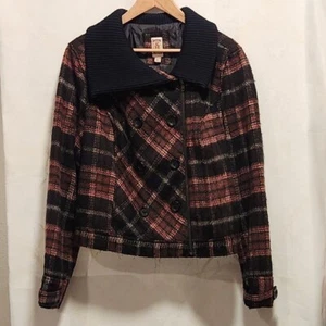 Decree Juniors Size XXL Cropped Plaid Black/Red Double Breasted Full Zip Closure - Picture 1 of 9