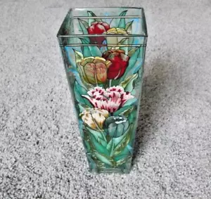 Vintage Amia handbemalte Glasvase Faux Buntglas Floral erhabenes Muster 10" - Bild 1 von 16