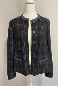 Basler Womens Jacket 38 Medium Blazer Gray Blue Knit Snap Button
