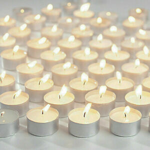 Unscented Tea Lights 50 or 100 Wax Candle Night White 8 Hour Burn Indoor Outdoor