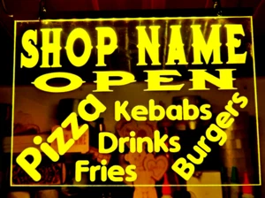 Imbissladen Leuchtschild personalisiert Ladenname Pizza Döner Burger Pommes - Bild 1 von 7