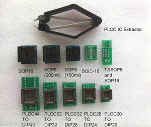10 Programmer Adapters Sockets SP8 SP16 PLCC20/24/28/32/44 to DIP + IC extractor - Bild 1 von 1