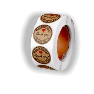 500 Stück Handgefertigte Natürliche Dunkle Kraftpapier Danke Aufkleber, 1" Etikettenrolle - Bild 1 von 10
