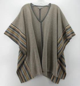 Neiman Marcus Sweater Women One Size Brown Cashmere Cape Poncho Kimono Striped - Picture 1 of 9