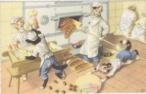 Mainzer Katze Postkarte,#4873,Katzen in einer Bäckerei,Belgien.1940-50er Jahre - Bild 1 von 2