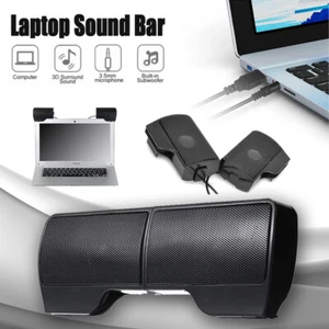 Speakers USB Power Clip-On Computer Stereo Sound Bar 3.5mm for Desktop Laptop PC - Picture 1 of 11