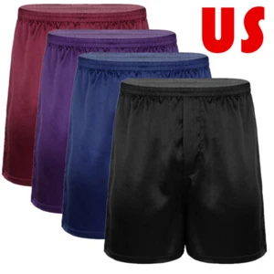 Men's Frilly Satin Boxers Shorts Silk Pajamas Bottom Sleepwear Lounge AU - Picture 1 of 51