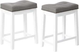 Cambridge Bar Stools 24 Inch Seat Height White with Gray Cushion Set of 2 - Picture 1 of 7