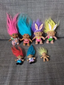 Lot of 7 Vintage Troll Dolls Various Sizes & Makes PLEASE SEE PICS - Picture 1 of 12