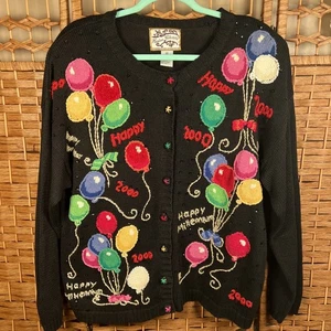 Vintage Heirloom Collectibles Happy Millennium 2000 Y2K New Year Knit Sweater Gr. XL - Bild 1 von 11