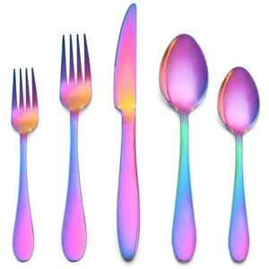 40-Piece Rainbow Silverware Set for 8, Stainless Steel Colorful Flatware Cutl... - Picture 1 of 7
