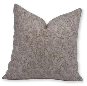 Handmade Block Print Pure Linen 20X20 Throw Pillow Case Cushion Cover with - Picture 1 of 7