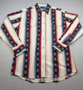 Wrangler Shirt Mens Large Southwest Aztec Stripe Western Pearl Snap Long Sleeve - Picture 1 of 8