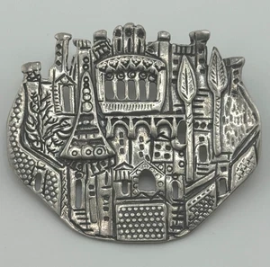 Jerusalem Sterling Silver City Buildings Trees Brooch Pendant - Picture 1 of 12