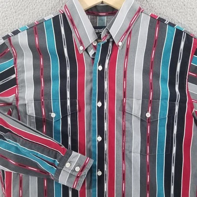 VTG Wrangler Shirt Medium 15.5 Gray Red Blue Aztec Southwest Western Rodeo USA - Image 1 of 4