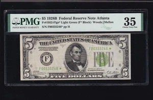 US 1928B $5 FRN Atlanta GS STAR Note FR 1952-F* PMG 35 Ch VF (246*) TOP POP! - Picture 1 of 2