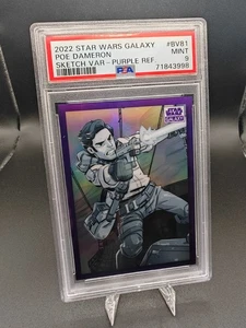 2022 Topps Star Wars Galaxy Poe Dameron Sketch Variation Purple Refractor /50 PS - Bild 1 von 2