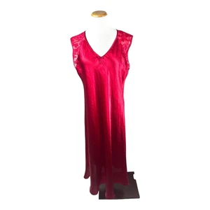 Oscar de la Renta Pink Label rot Spitze Satin volle Länge Kleid Slip Neglige XL - Bild 1 von 6