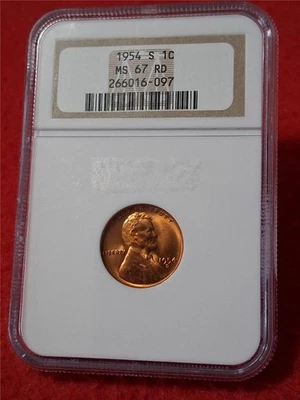 1954-S LINCOLN WHEAT BACK CENT NGC MS 67 RD         OLD HOLDER           #DRF-38 - Image 1 of 4