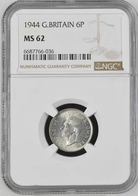 Great Britain 6 Pence 1944 NGC MS 62 - Image 1 of 2