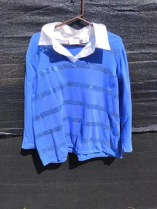 QUAKER FACTORY 3X MAGLIONE BLU CON COLLETTO PAILLETTES - Foto 1 di 8