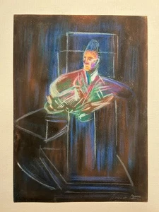 Francis Bacon Drawing On old Paper Signed and Stamped Mixed Media Handmade ART. - Picture 1 of 5