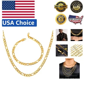 Unisex 18K vergoldet Figarokette Halskette & Armband Set - 22 Zoll Eleganz - Bild 1 von 11