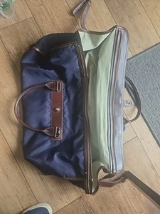 Lands'End Weekender Bag / Leather And Nylon Vintage. Tan Cloth Interior - Picture 1 of 9