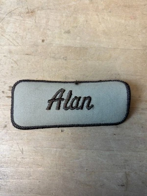 Vtg 70s ALAN Sew On Embroidered Clothing Jacket Uniform Name Patch BROWN - Image 1 of 3