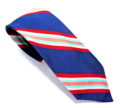 Винтажный AQUASCUTUM REPP шелковый галстук - синий/красный/lt. Bl./Org./Silver - 58 дюймов L. - 3 дюйма W. - Изображение 1 из 3