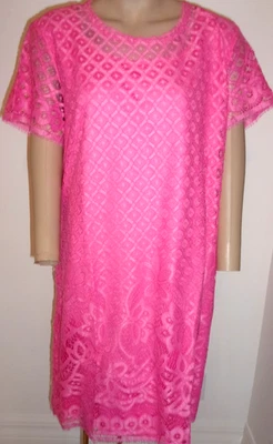 Isaac Mizrahi Dress Womens Bright Pink Crochet Lace Size Large - Image 1 of 4
