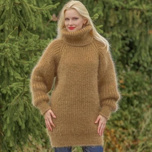 SuperTanya beige brown mohair sweater ribbed pullover, ready to ship, size XL - Picture 1 of 10