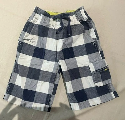 Carter's Plaid Cargo Shorts Boys Size 6 Elastic Waistband Drawstring Casual Blue - Image 1 of 4