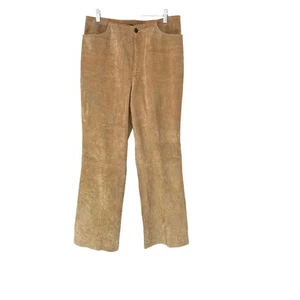 Vintage Y2K Mossimo Tan Leather Suede Western Cowgirl Wide Leg Pants Size 12 - Picture 1 of 13