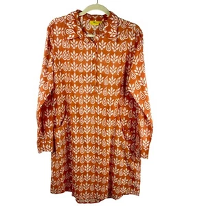 Roberta Roller Rabbit Shirt Dress Women Medium Orange White Geometric Cotton - Picture 1 of 7