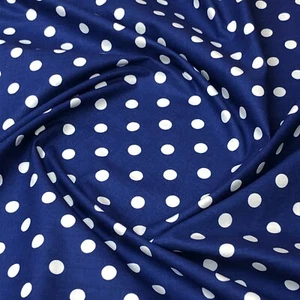 POLKA DOT 10mm WHITE ON NAVY BLUE 100% COTTON FABRIC per metre - Picture 1 of 2
