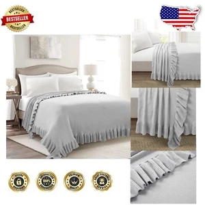 Chic Ruffled Light Gray Throw Blanket - Oversized Knitted Comfort, 104" x 88" - Picture 1 of 7