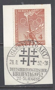 Deutschland 1952 Berlin West 4 Pf. vor olympischen Tagen gebraucht mit Sonderstempel - Bild 1 von 1