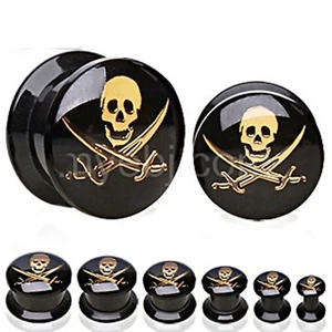 COPPIA-Kull Pirate oro su nero acrilico avvitabile tappi orecchio scorta calibro 05mm/4 - Foto 1 di 5
