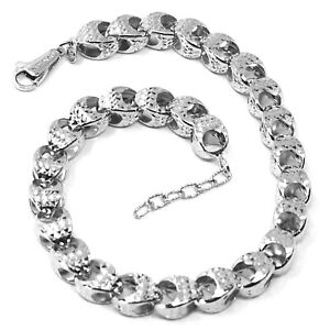 18K WHITE GOLD BRACELET, BIG ROUNDED DIAMOND CUT OVAL DROPS 6 MM, ROUNDED