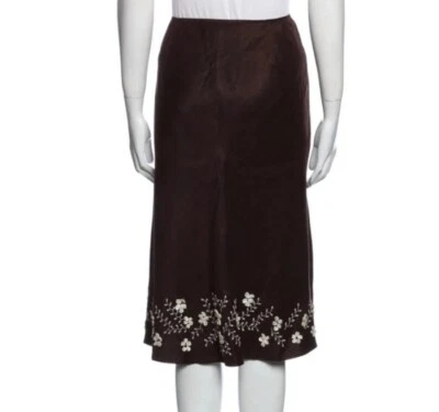 Lafayette 148 New York 100% Linen Embroidered A Line Skirt Women Size 10 Brown - Image 1 of 4