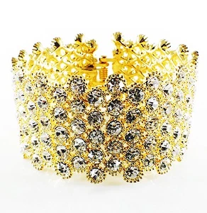 USA Bracelet Rhinestone Crystal Bangle Cuff Charming Fancy Gold Clear Wedding 03 - Picture 1 of 6