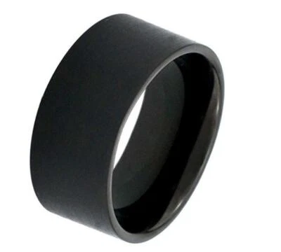 12mm Men's Genuine Tungsten Carbide Black Brushed Pipe Cut  Wedding Band Ring - Image 1 of 3