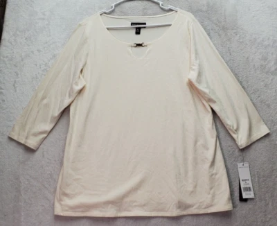Dana Buchman футболка верхний женщин размер XL кремовый вязаный хлопок длинным рукавом круглый вырез - Изображение 1 из 4
