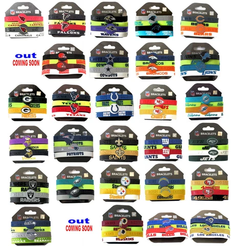 NFL bracelet rubber wrist fan band 4 PACK silicone PICK YOUR TEAM Cover